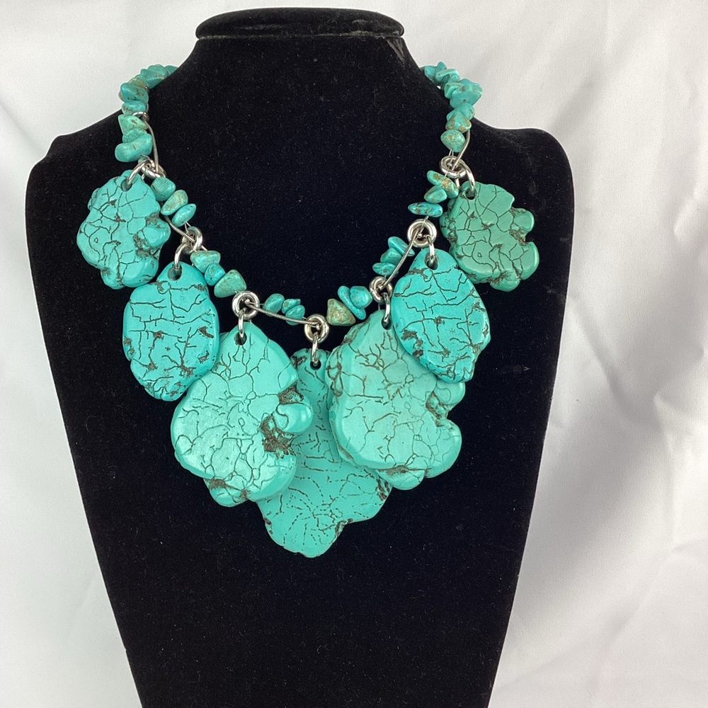 NWT Chico’s Genuine Turquoise Statement Chunky Necklace Signed, $69